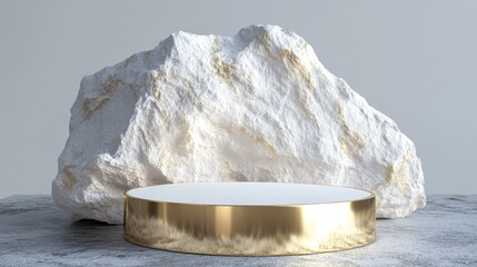Leinwandbilder - Abstract white stone rock featuring a gold podium Background for product and cosmetic display showcase 3D rendering 3D illustration