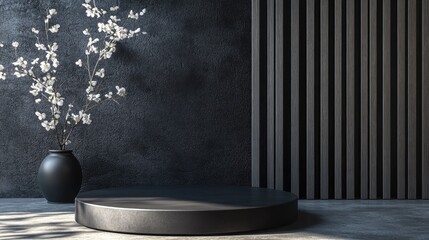 Aufkleber - Black podium on a dark background for showcasing cosmetic products pedestal or platform backdrop 3D render