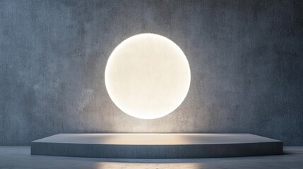 Poster - Abstract white light illuminating a textured wall background featuring a geometric shape 3D rendered design for product display on a website Mockup with a gray podium scene concept Empty showcase 