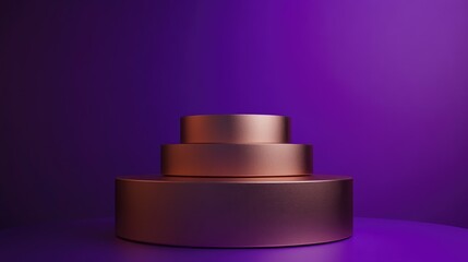 Poster - Cylinder podium with a purple background for product display mockups featuring 3D rendering and geometric shapes in a minimalistic setting for cosmetics
