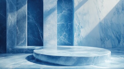 Aufkleber - Abstract blue background with podium in 3D rendering
