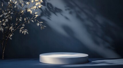 Aufkleber - Minimalist display podium or pedestal for showcasing Dark blue background Abstract form Illustration for beauty cosmetic product presentation 3D render