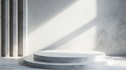 Poster - 3D rendered background showcasing an elegant white and gray podium stand with a circular design for product mockups