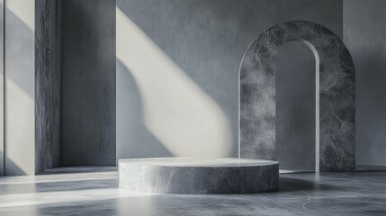 Poster - Stylish and visually striking abstract backdrop featuring elements designed in a minimalist style with a studio pedestal 3D imagery and rendering