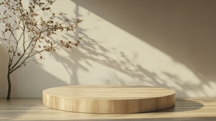 Poster - Wood display pedestal wood product stand backdrop empty wooden podium conceptual stage showcase 3D rendering