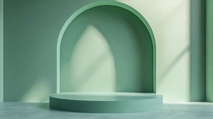 Poster - Minimalist blank green podium 3D rendering