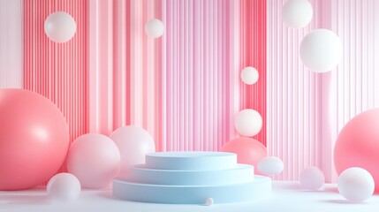 Aufkleber - Minimalistic abstract mock up scene featuring pastel colored geometric shapes and a podium background for product display 3D rendering