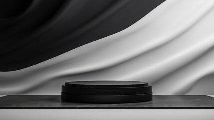 Leinwandbilder - 3D rendering of a blank background for cream cosmetics featuring a sleek black podium