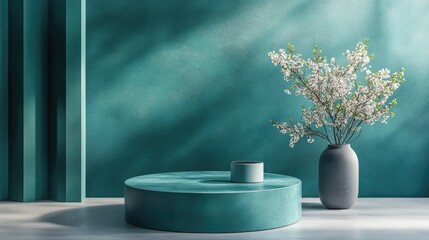 Poster - Cyan pedestal creation for product display 3D visualization