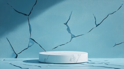 Aufkleber - Blue background featuring a cracked wall to showcase a product on a pedestal 3D illustration Display
