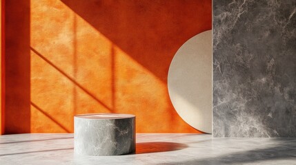 Poster - Stylish and visually striking abstract backdrop featuring elements designed in a minimalist style with a studio pedestal 3D imagery and rendering