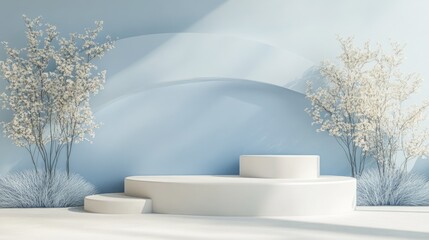Aufkleber - Minimal product display stand with an abstract composition in white and pastel blue 3D rendering