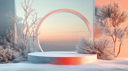 Aufkleber - Festive seasonal greeting and abstract minimal mockup scene Geometric podium for showcasing cosmetic products Stage pedestal design with a winter themed background 3D rendering