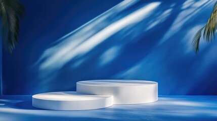 Poster - Abstract podium illuminated by natural light designed for product display against a blue background 3D rendering