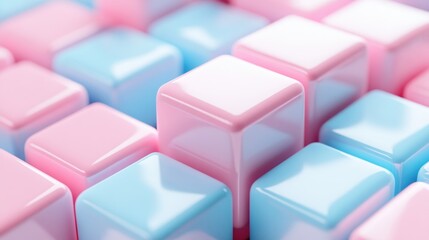 Poster - 3D illustration featuring rows of pink and blue squares Collection of cubes on a monochrome background creating a geometric pattern