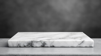 Poster - White marble table surface with a blurred abstract interior background suitable for product display or montage