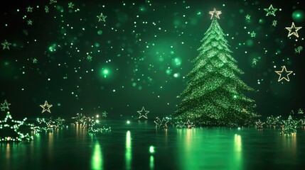 Aufkleber - Christmas themed green product display featuring a tree and stars for promotional use or banners 3D rendering 3D illustration Premium photo