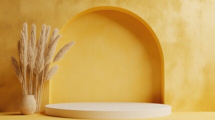 Poster - 3D yellow podium with a minimal studio background Abstract geometric shape object rendering for showcasing seasonal products
