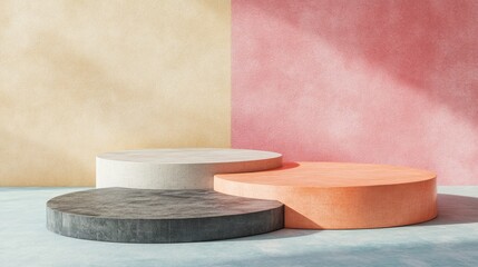 Aufkleber - Minimalist podium with a pastel backdrop suitable for product display 3D rendering illustration