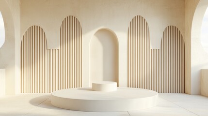 Fototapete - Vertical round beige 3D podium 3D illustration