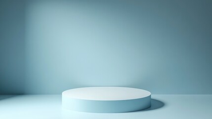 Poster - Empty podium or pedestal against a blue background featuring a cylinder stand design Ideal exhibition space for showcasing any product 3D rendering of a cylinder product display mockup
