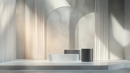 Poster - Stunning and sophisticated backdrop featuring a pedestal and a display case 3D illustration and rendering