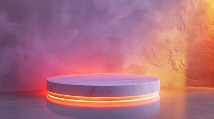 Poster - 3D rendered modern mockup podium featuring neon lighting a futuristic pedestal designed for product displays and advertising