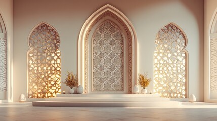 Aufkleber - 3D illustration featuring a background for advertising and wallpaper with an Islamic pattern and a festive scene 3D rendering in a celebration concept