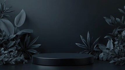 Aufkleber - Black podium on a dark background for showcasing cosmetic products pedestal or platform backdrop 3D render