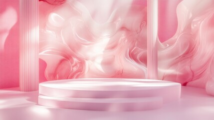 Aufkleber - Product showcase stand with a pink abstract backdrop 3D rendering
