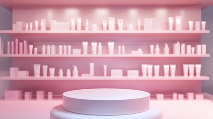 Poster - Empty podium on a blank product shelf backdrop 3D rendering