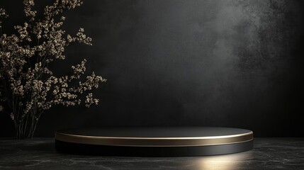 Aufkleber - Black podium on a dark background for showcasing cosmetic products pedestal or platform backdrop 3D render