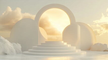 Aufkleber - 3D background featuring white podiums Podium setting Abstract minimalistic scene