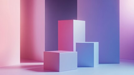 Aufkleber - 3D violet and mauve cube and box podium in a minimal studio background Abstract geometric shape object illustration render with natural color tones