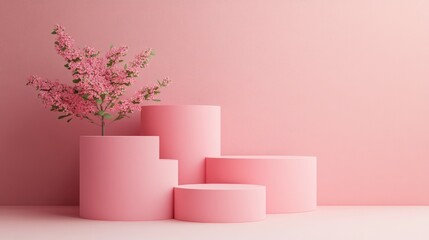 Poster - Elegant pink geometric shape composition in a minimalistic style 3D rendering Adorable aesthetic