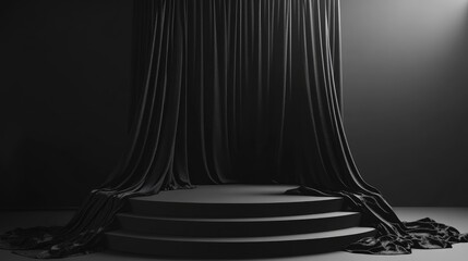 Poster - Empty Podium Draped in Black Cloth 3D Rendering