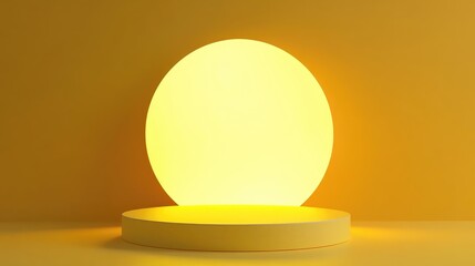 Poster - Yellow circular podium with a circular base set against a backdrop Ideal for product showcasing or presentation 3D rendering