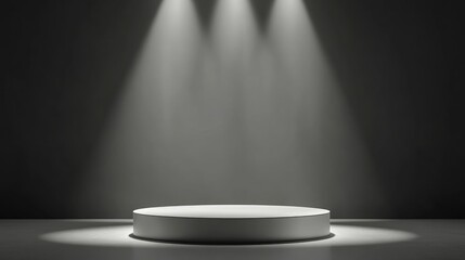Poster - Minimalist white pedestal or podium in grayscale blank stage designed for product presentation 3D rendering
