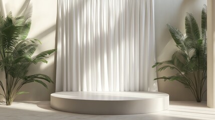 Aufkleber - 3D rendering of a podium with a curtain backdrop for product display