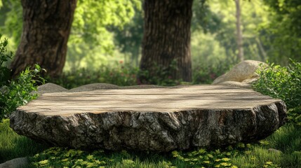 Aufkleber - Tree trunk wood plank set against a natural backdrop for 3D product placement rendering