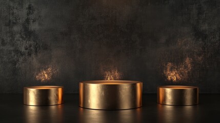 Poster - Elegant golden podium on a dark background luxury blank product display 3D rendering