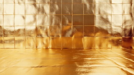 Aufkleber - Gold foil background featuring light reflections Textured golden wall 3D rendering of a luxurious shiny gold surface with metallic gradients
