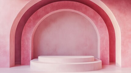 Aufkleber - Minimalist abstract pink backdrop featuring an empty podium and pastel hues designed for modern stage display or showcase 3D rendering