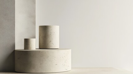 Aufkleber - 3D rendered illustration featuring a geometric concrete cylinder pedestal for showcasing cosmetic products Minimalist design with empty space and an abstract composition on a white background in a
