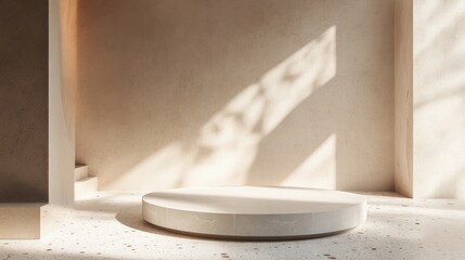 Poster - 3D rendering of a pedestal and showcase in an abstract minimal style featuring a blank space and a clean simple design suitable for a minimalist mockup