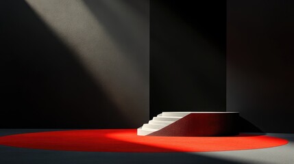 Poster - Abstract podium displaying a mockup for an exhibition on stage featuring a red carpet 3D illustration