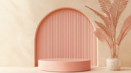 Aufkleber - 3D pink coral cylinder podium in a minimal studio corner background Abstract geometric shape illustration for product display