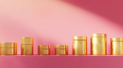 Poster - Gold colored product display against a pink background 3D rendering