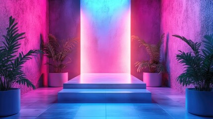 Fototapete - 3D rendering of an abstract square backdrop featuring a conceptual display scene for showcasing products or sales