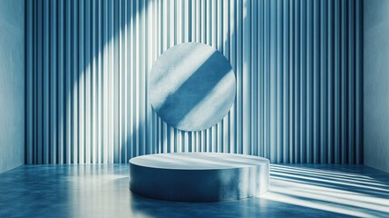 Poster - Blue abstract geometric background featuring a podium in a contemporary style 3D rendering